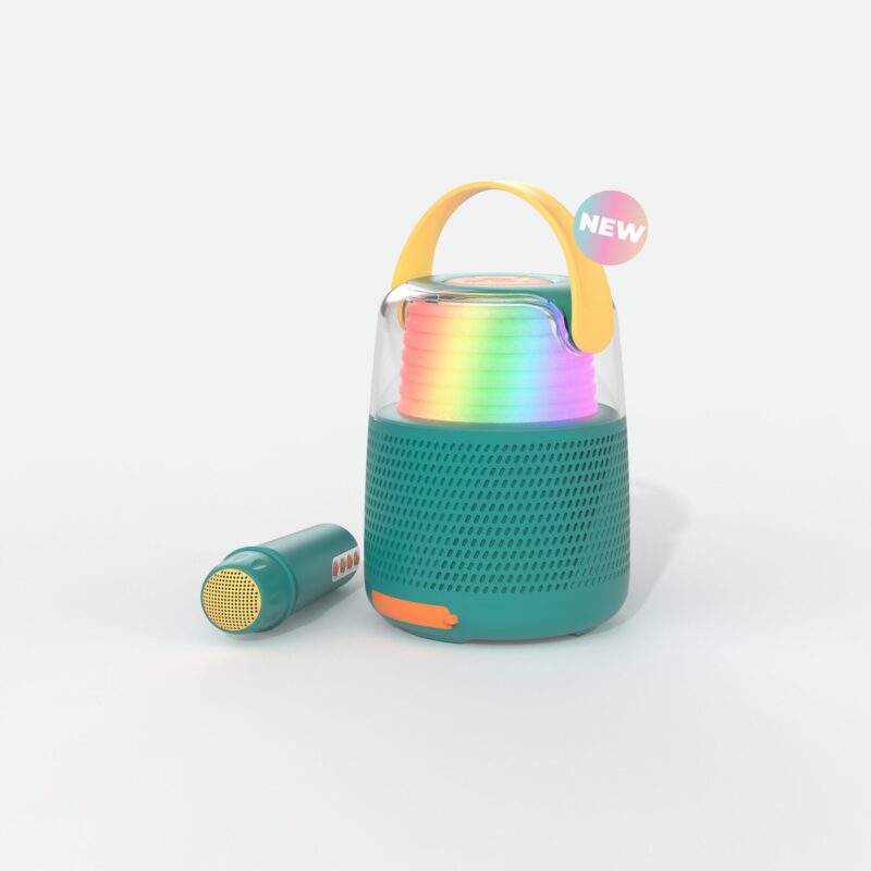 Enceinte & Karaoké KS-80 avec lumières LED colorées, microphone inclus.