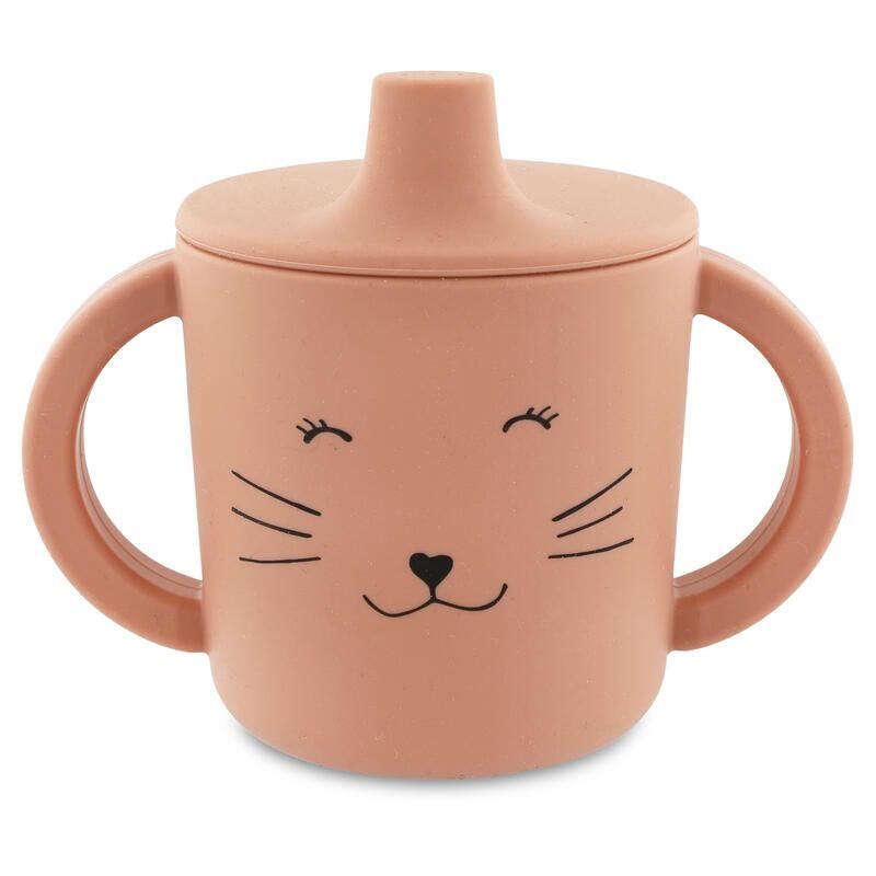 Tasse d'apprentissage en silicone avec motif animal, deux poignées.