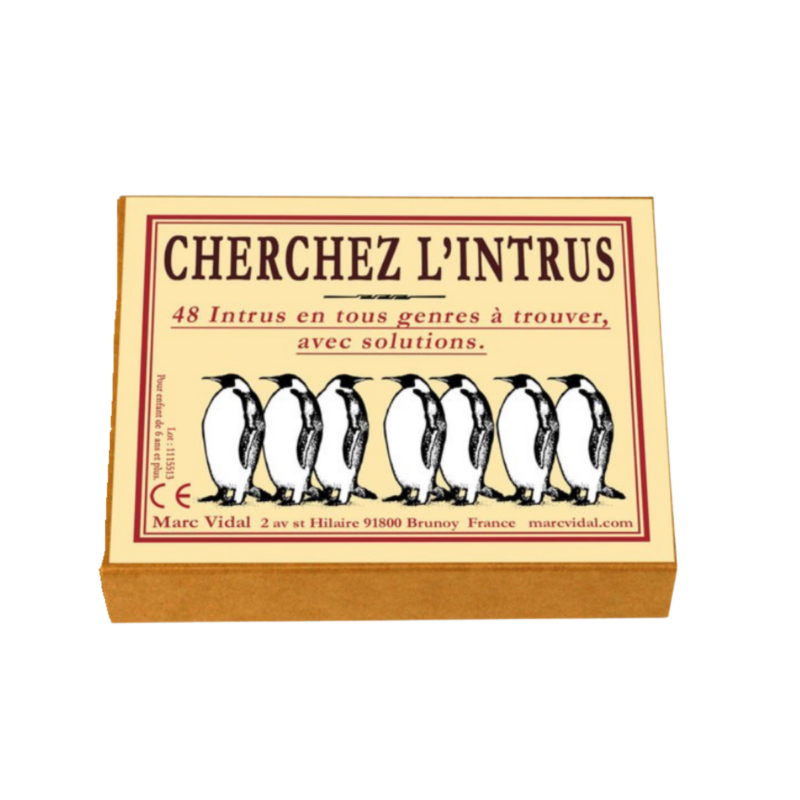Marc Vidal - Cherchez l'Intrus, boîte de jeu avec illustration de pingouins