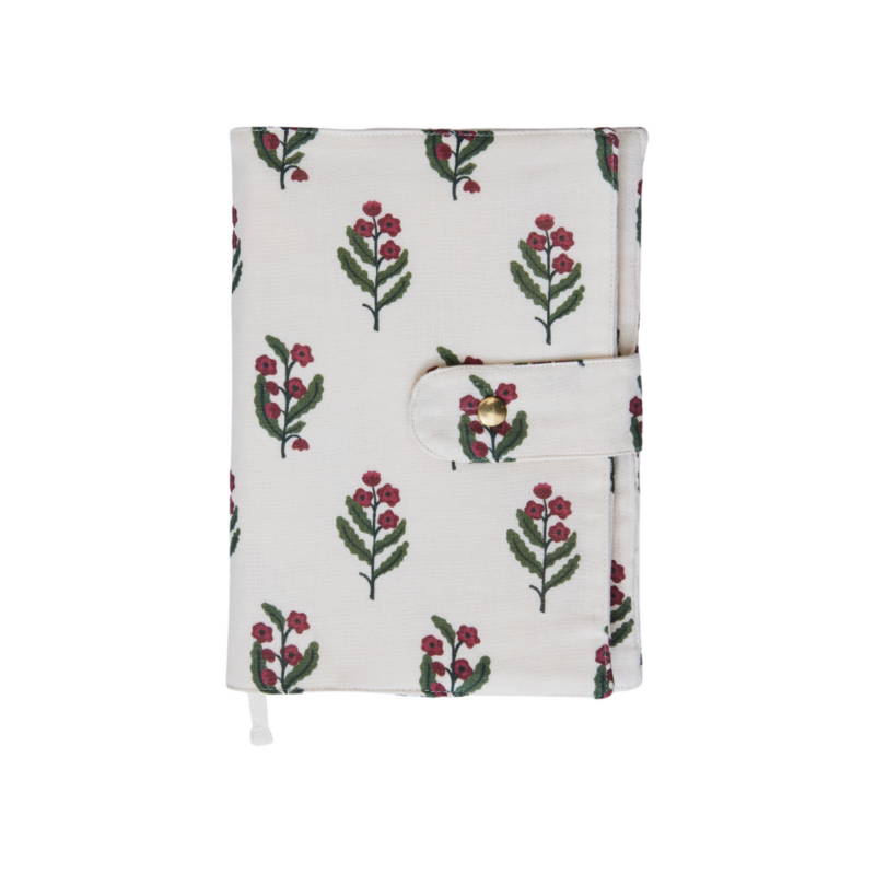 Protège carnet de santé avec motif floral, fermeture à bouton, élégant et pratique