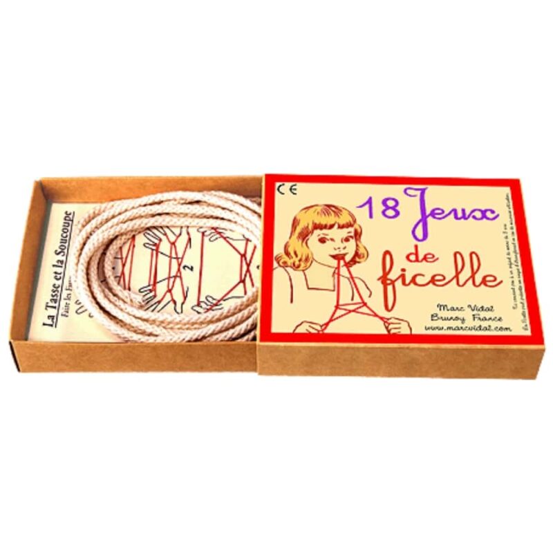 18 jeux de ficelle – Marc Vidal, boîte ouverte avec ficelle et instructions.