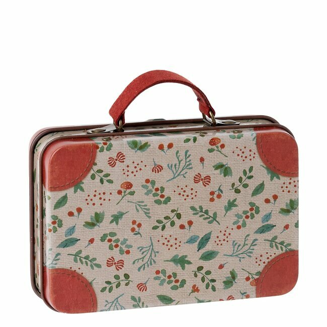 Valise Métal Holly Maileg avec motif floral coloré, poignée rouge