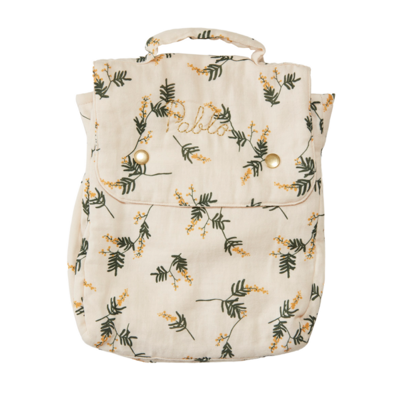 Sac à Dos Mimosa Orso avec motif floral vert et jaune, fermeture à boutons