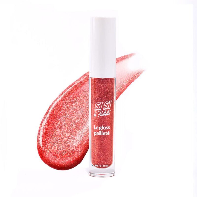 Gloss Pailleté Rubis Chéri : tube de gloss rouge scintillant avec applicateur