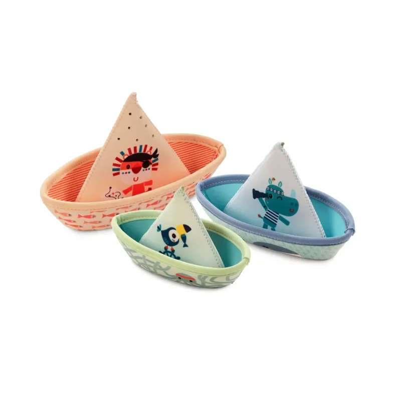 Bateaux flottants pour le bain jungle (x3) colorés avec animaux, jouets de bain