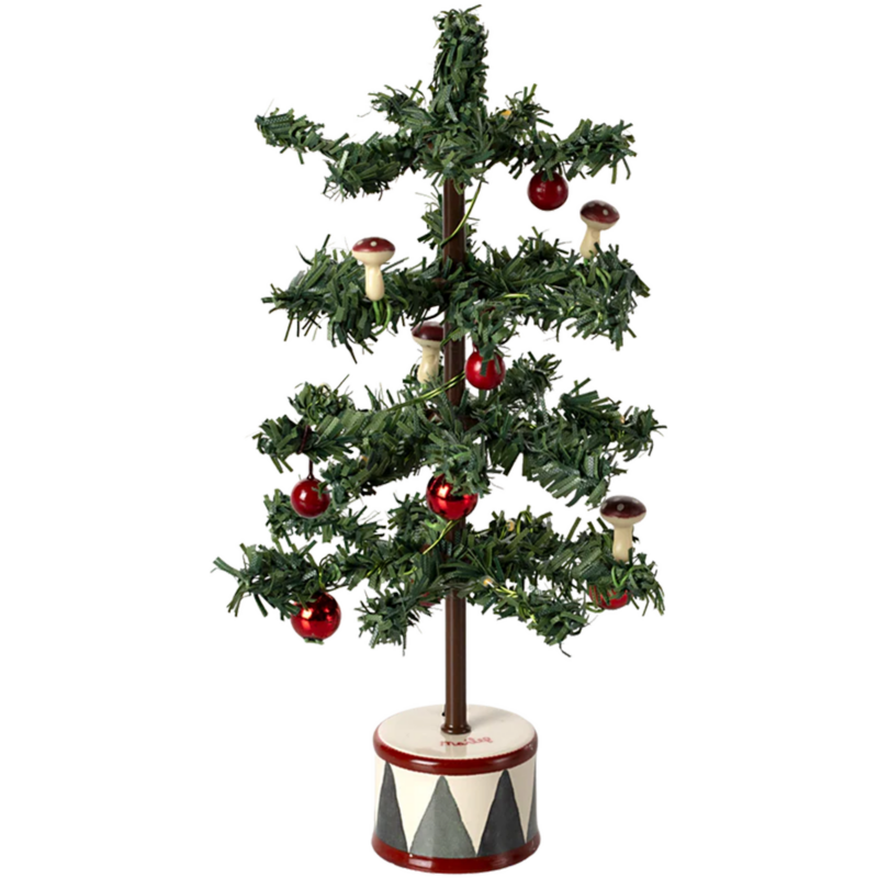 Sapin de Noël Souris 16 cm avec décorations rouges et base décorative