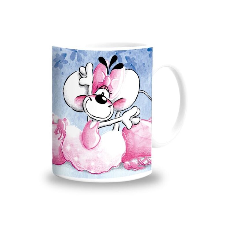 Mug Diddlina Ballerina Bleu avec illustration de Diddlina en danseuse rose