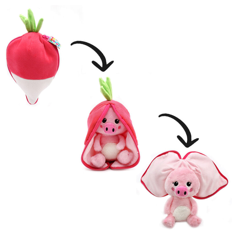 Peluche Piglet le cochon/radis - Flipetz, transformable en radis et cochon, jouet doux