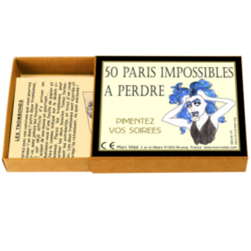 Marc Vidal - Jeu rétro - 50 paris impossibles à perdre, boîte ouverte avec cartes