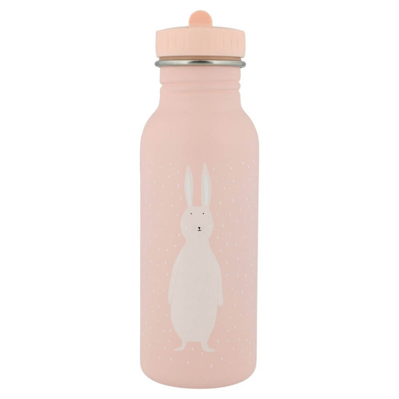 Gourde 500ml rose avec illustration de lapin, idéale pour enfants.