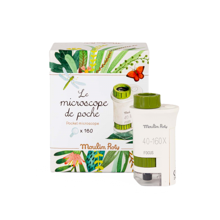 Microscope de poche - Le jardin du moulin, avec boîte illustrée et loupe intégrée