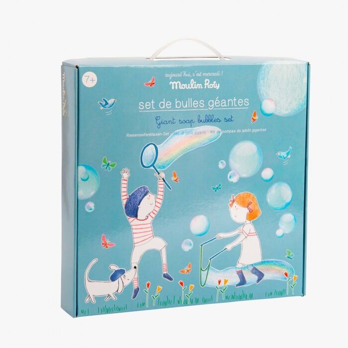 Set de Bulles Géantes - Aujourd'hui c'est Mercredi, boîte colorée avec enfants et bulles