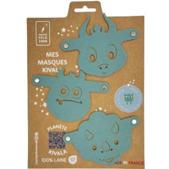 3 Masques Même Pas Peur en feutre bleu, formes de monstres amusants, pour enfants