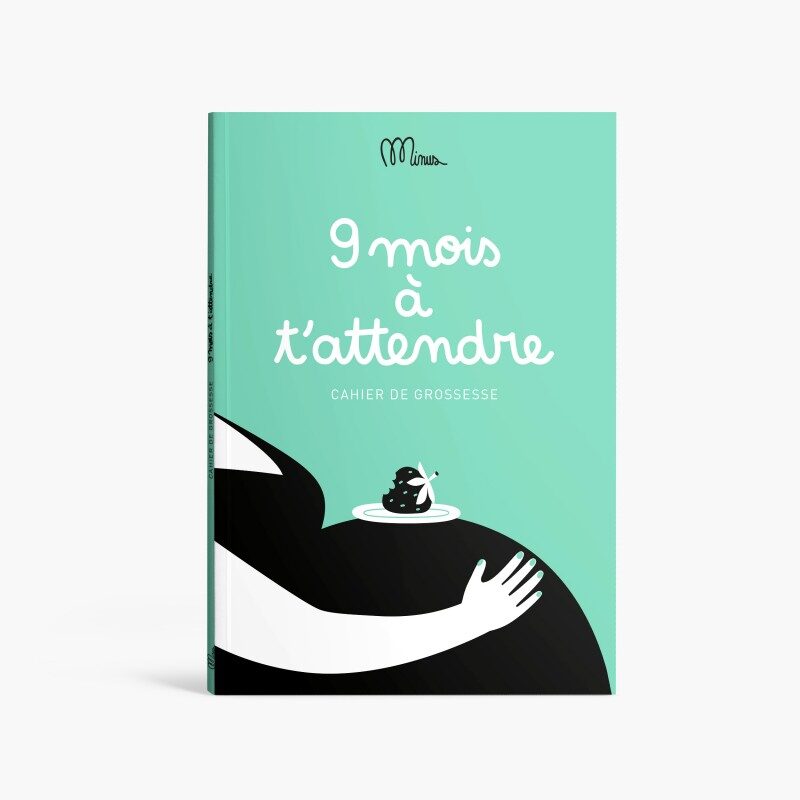 9 Mois à T'Attendre - Cahier de Grossesse, couverture verte avec illustration maternité