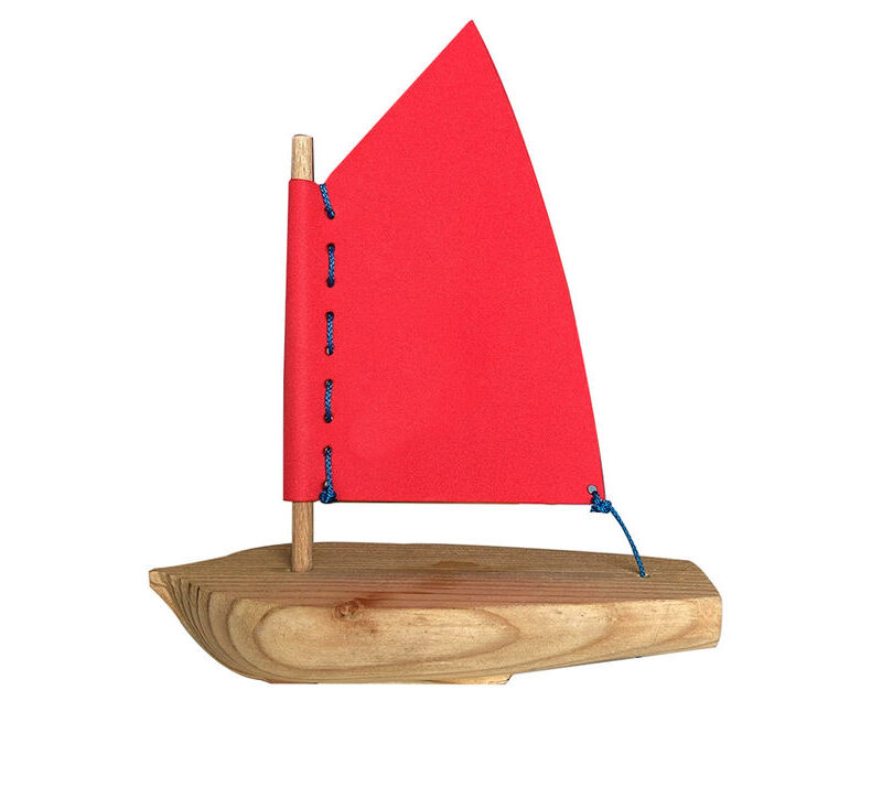 Mon Petit Bateau : bateau en bois avec voile rouge, jouet décoratif