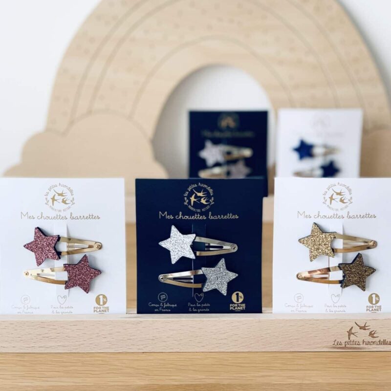 Barrettes doubles – Étoiles, accessoires cheveux avec étoiles scintillantes.