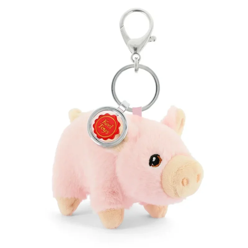 Porte-clés Peluche KeelEco Cochon 12cm, peluche douce et mignonne avec anneau métallique.