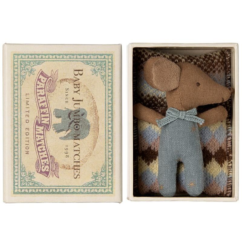 Boîte d'allumette avec Bébé Souris - Sleepy Wakey - Bleu, jouet en tissu
