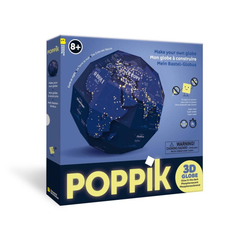 Globe 3D Poppik - La Terre la Nuit, boîte de puzzle éducatif lumineux