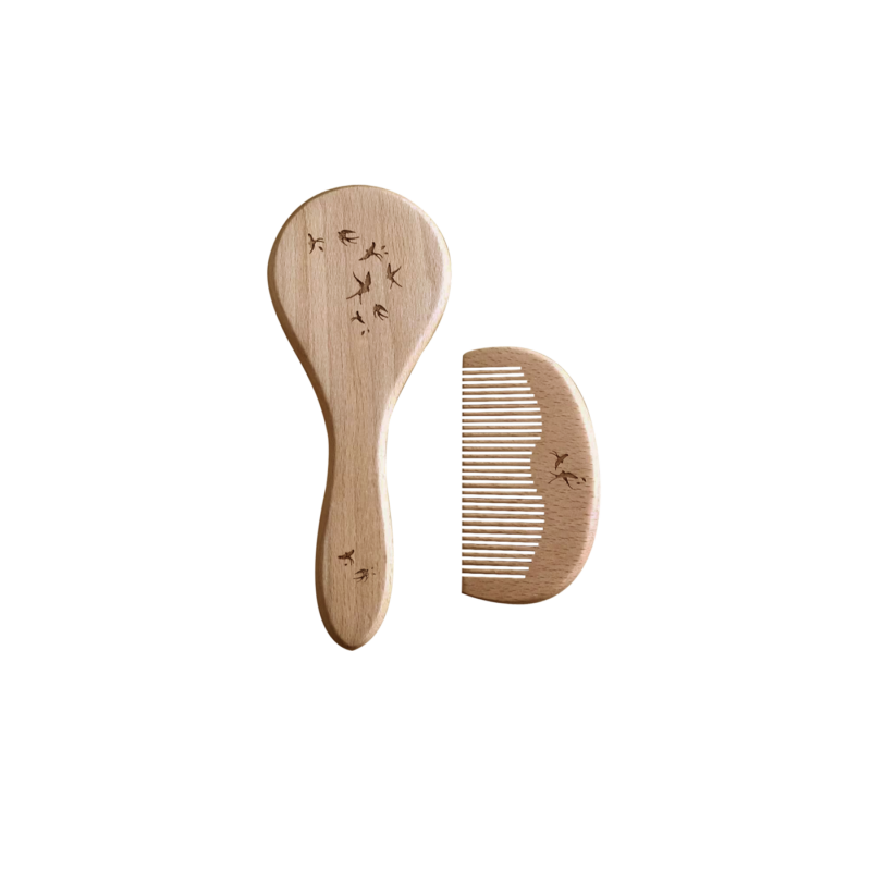 Brosse & Peigne Hirondelles en bois avec motifs d'hirondelles, accessoires capillaires