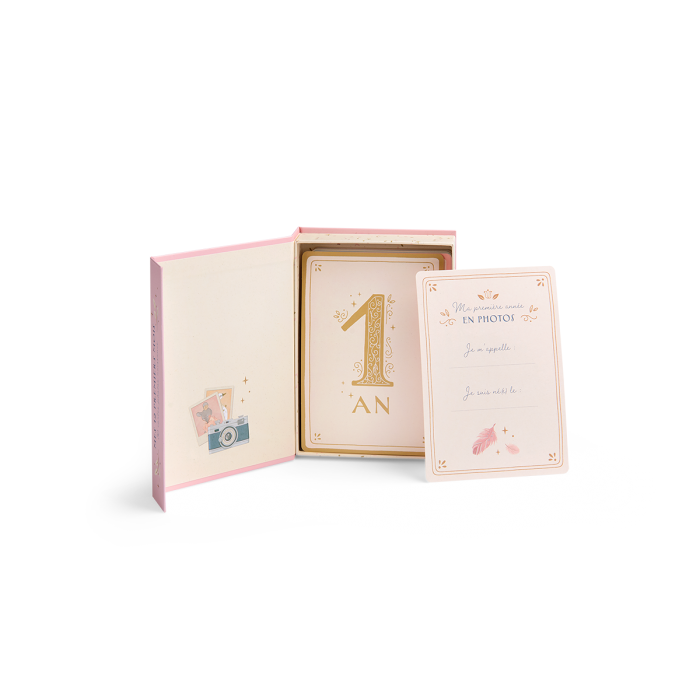 Cartes Mes 12 premiers mois - La petite école de danse, boîte ouverte avec cartes.