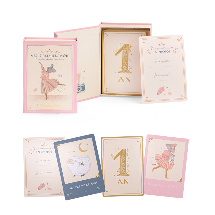Cartes Mes 12 premiers mois - La petite école de danse, ensemble de cartes illustrées