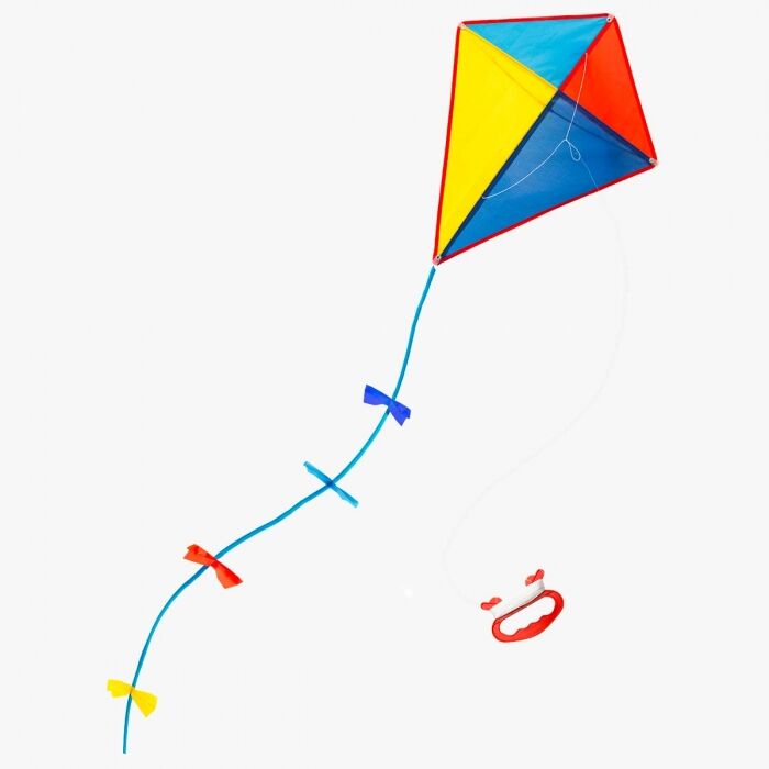 Cerf-volant losange multicolore avec queue et poignées, jouet extérieur