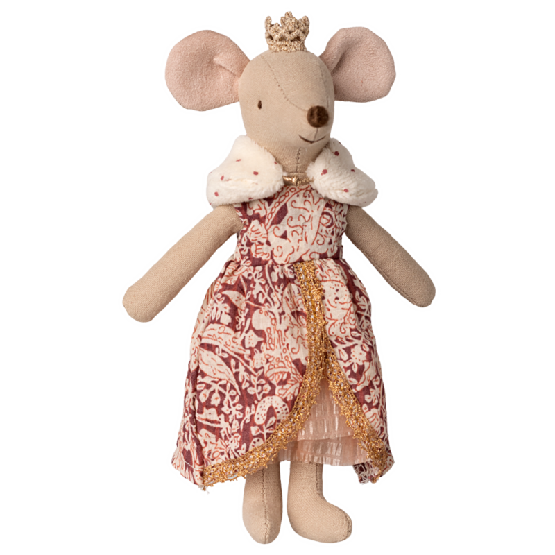 Souris Reine, Maman en robe royale rouge et couronne dorée, jouet en peluche