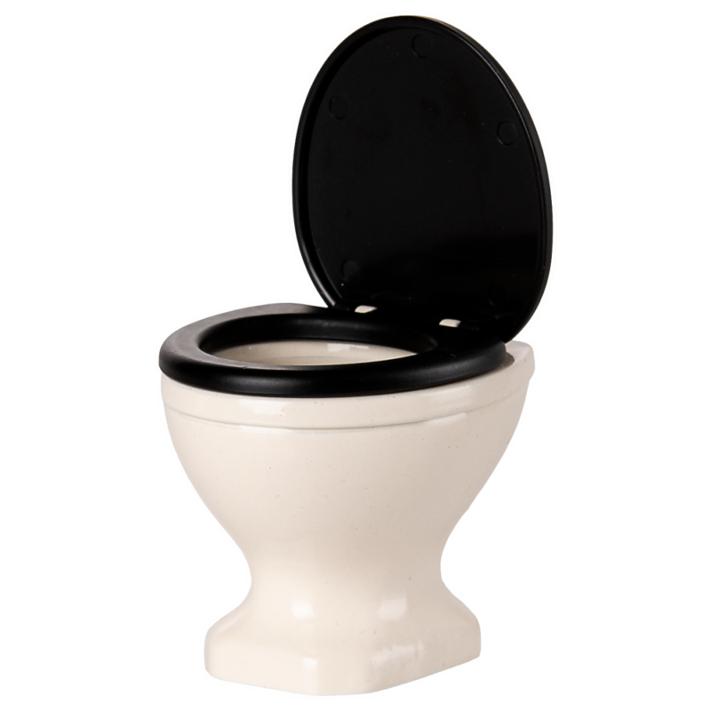 Toilettes Souris - Blanc Off White : mini toilettes en céramique avec couvercle noir.