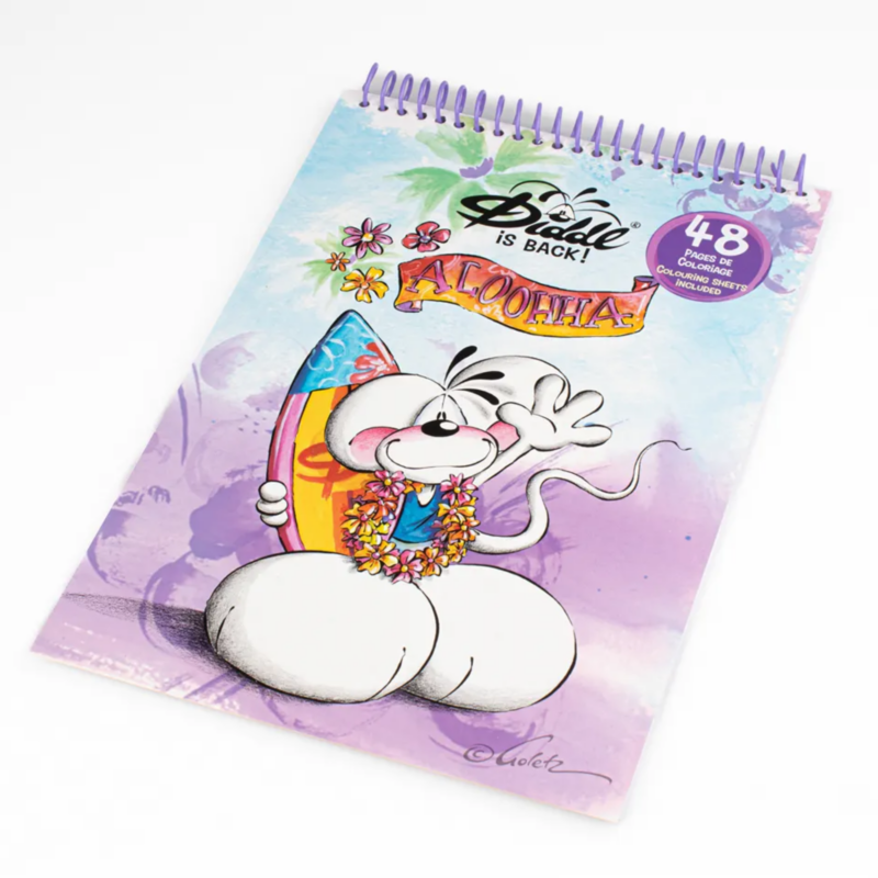 Cahier de coloriage A4 Diddl Violet avec personnage Diddl et planche de surf