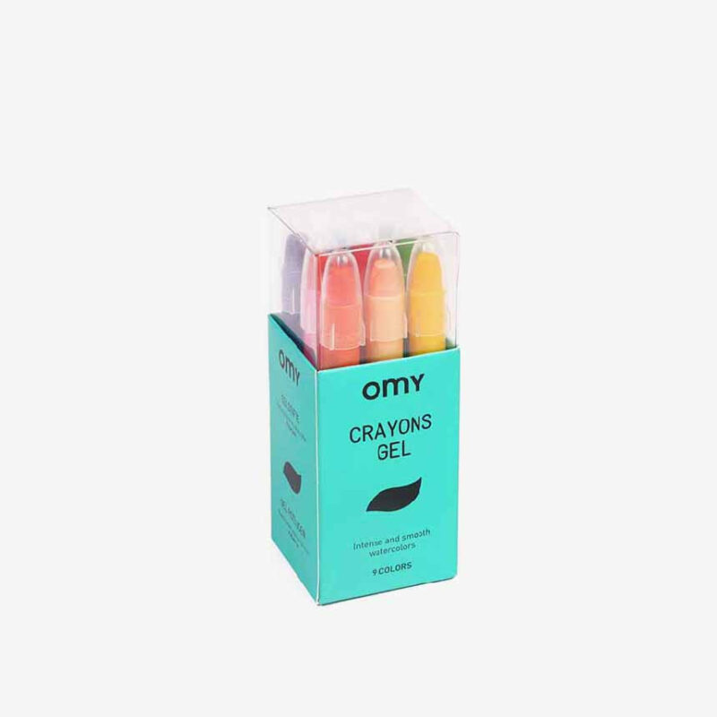 Crayons Gel OMY dans une boîte transparente, couleurs vives, papeterie créative