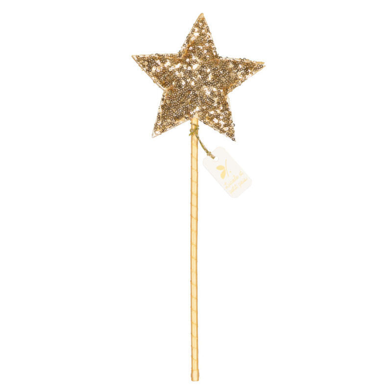 Baguette magique à sequins dorés avec étoile scintillante, accessoire féerique