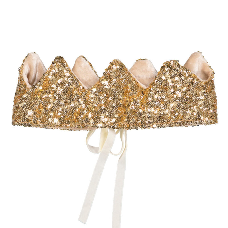 Déguisement enfant couronne en sequins dorés, accessoire festif