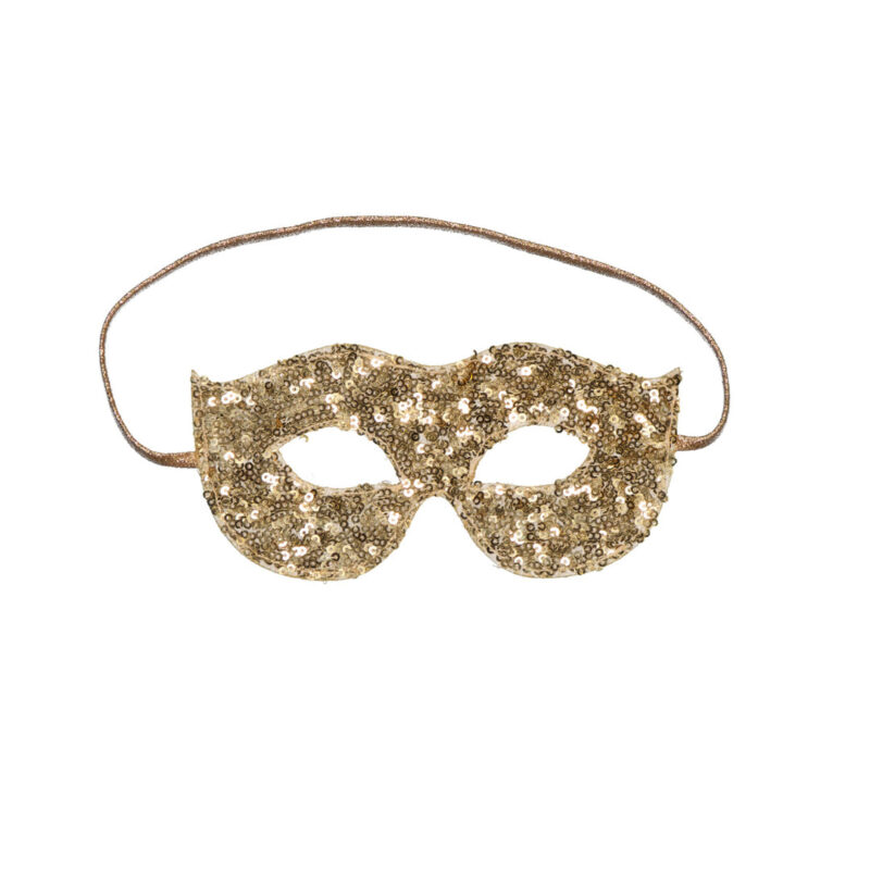 Masque en sequins dorés avec élastique, accessoire de fête élégant