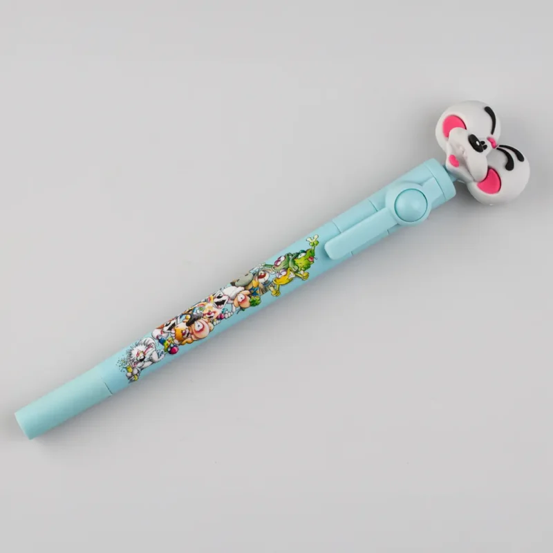 Stylo fidget Diddl bleu avec personnages colorés, idéal pour s'amuser.