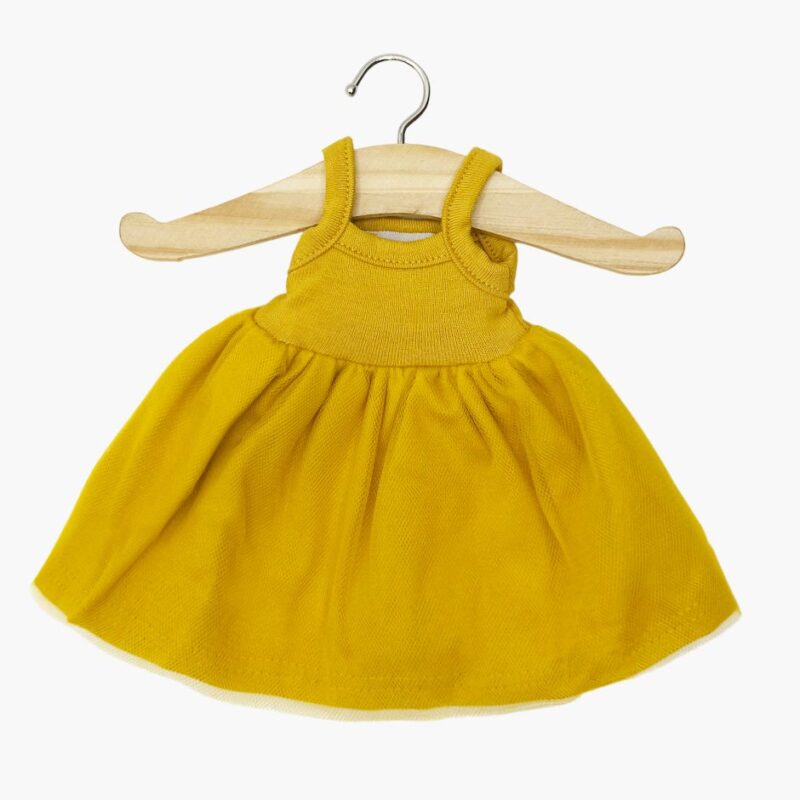Amigas – Tutu Rosella Ambre, robe jaune pour poupée avec cintre en bois