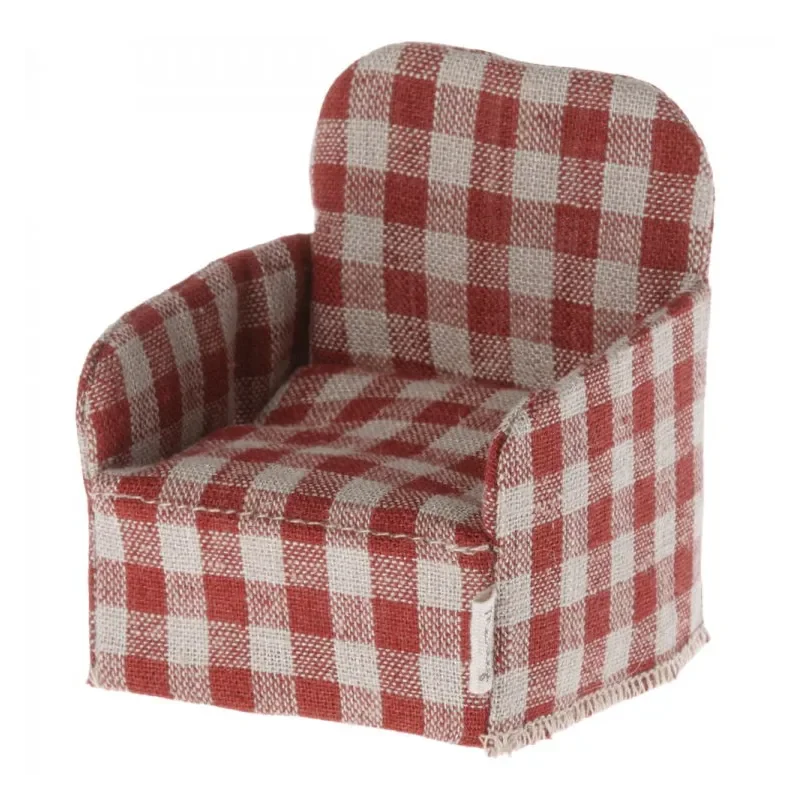 Fauteuil à carreaux pour souris Maileg - Rouge, motif à carreaux rouges et blancs