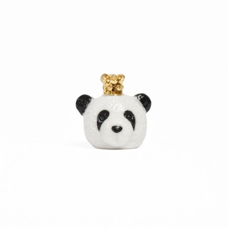 Fève Panda avec couronne dorée, miniature en céramique, collection unique