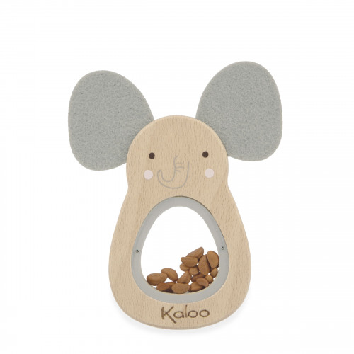 Hochet à son éléphant en bois avec oreilles grises, jouet bébé