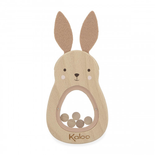 Hochet à Son Lapin en Bois avec oreilles en feutre, jouet bébé naturel
