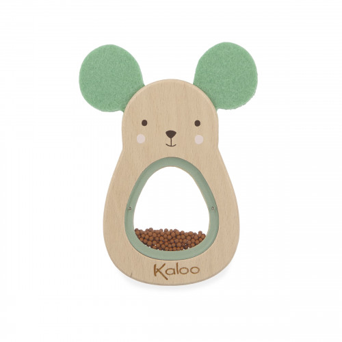 Hochet à son Souris en Bois avec oreilles vertes, jouet bébé éducatif
