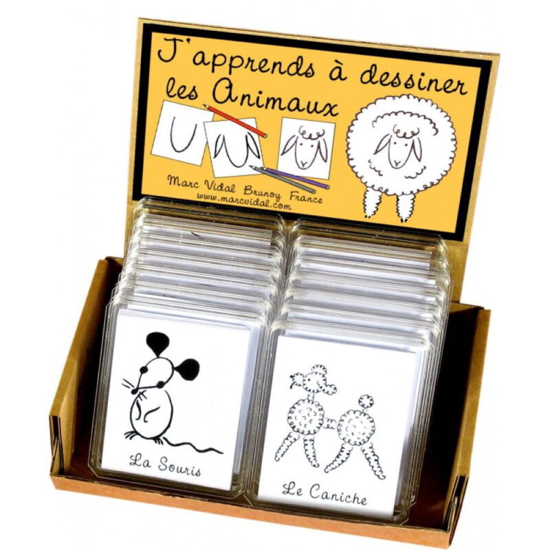 J'apprends à dessiner les animaux, cartes illustrées, souris et caniche