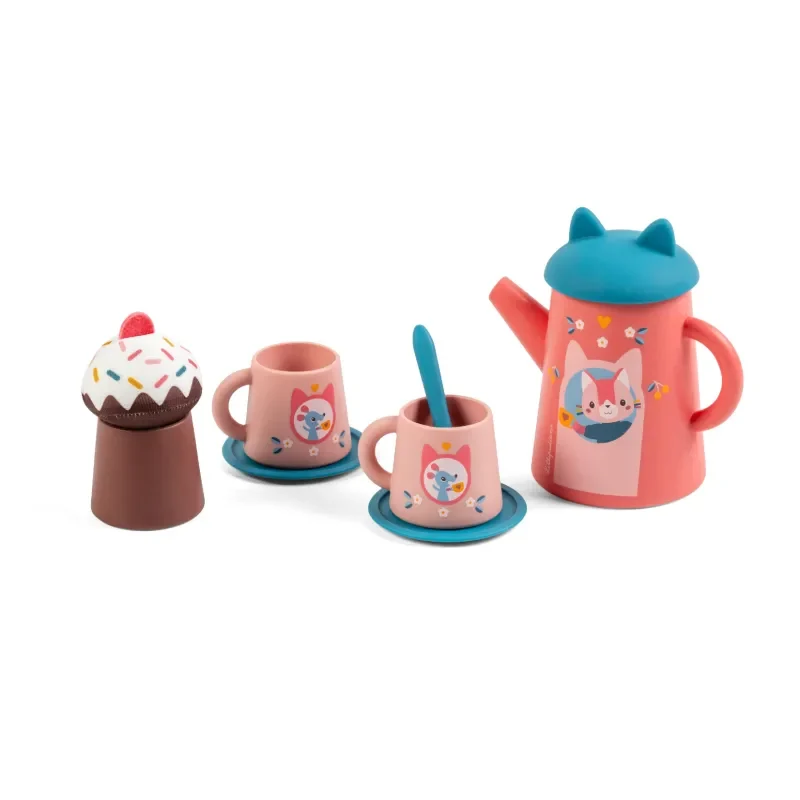 Jouet de bain - Set de thé Jeanne le chat, comprenant théière, tasses et gâteau