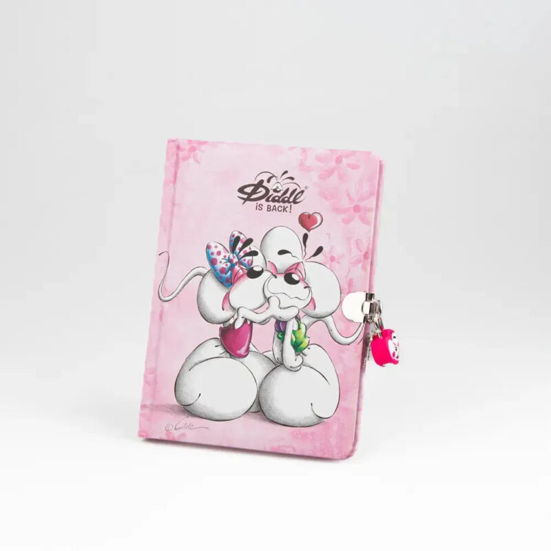 Journal Secret Diddl Rose avec illustration de Diddl, couverture rose, cadenas