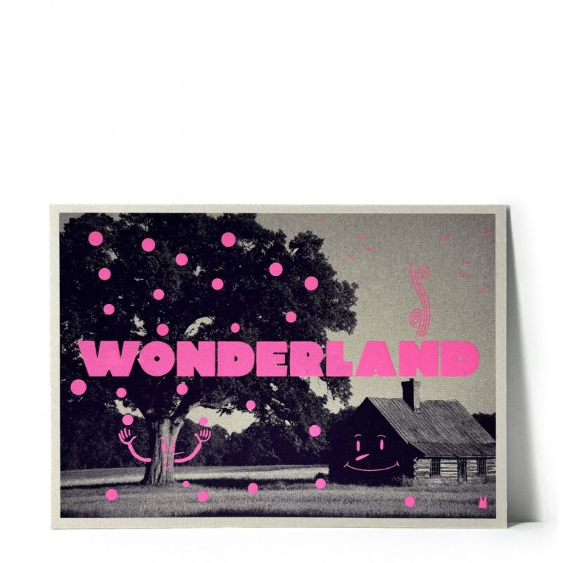 Carte KIDZ Wonderland avec design ludique et couleurs vives sur fond noir et blanc