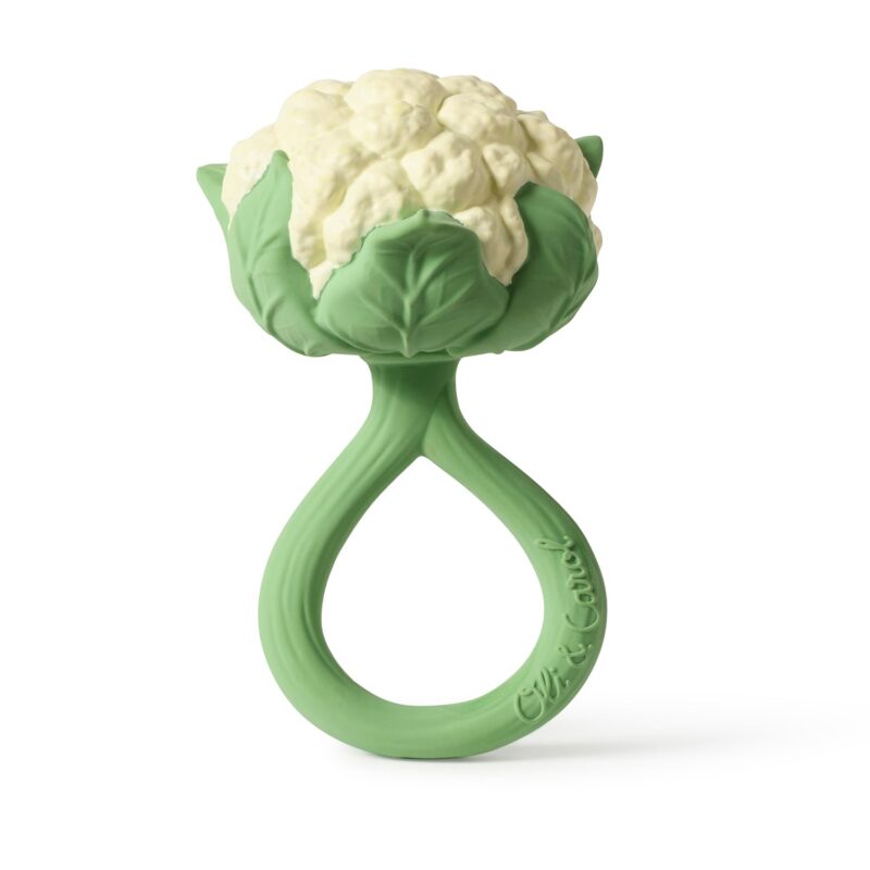 Jouet Hochet et Anneau de Dentition en forme de chou-fleur, vert et blanc