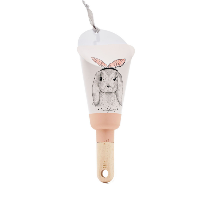 Lampe Nomade Lapin So Sweet avec illustration de lapin et poignée en bois.