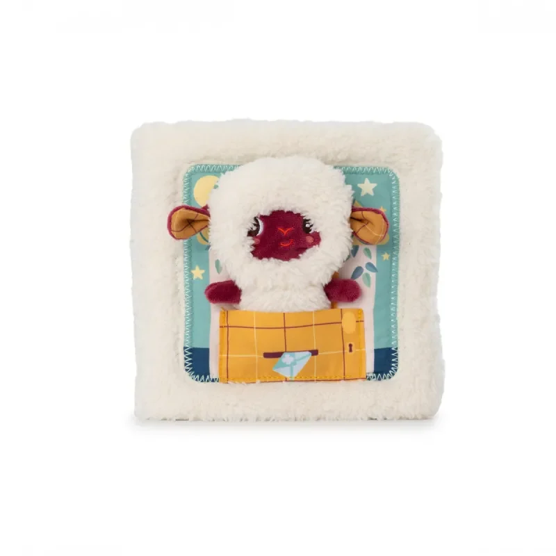 Livre d'activités 'Bonne nuit Yvon' avec mouton en peluche et motifs colorés