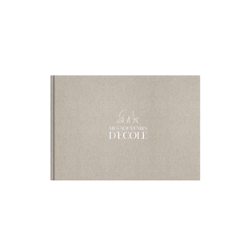 Livre Souvenirs d'école avec couverture en tissu beige, design élégant