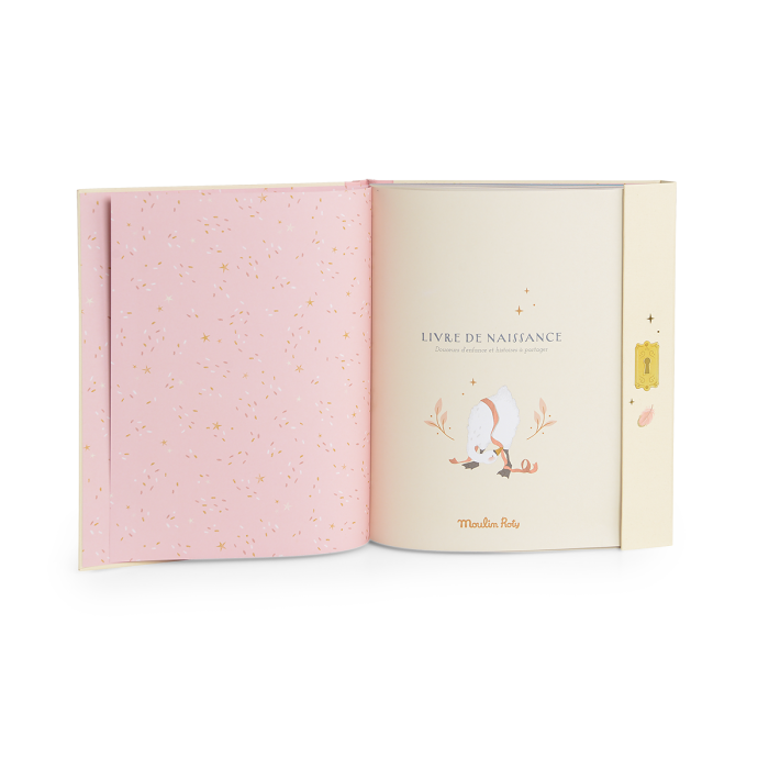 Livre de naissance La Petite École de Danse ouvert avec couverture rose et illustrations délicates